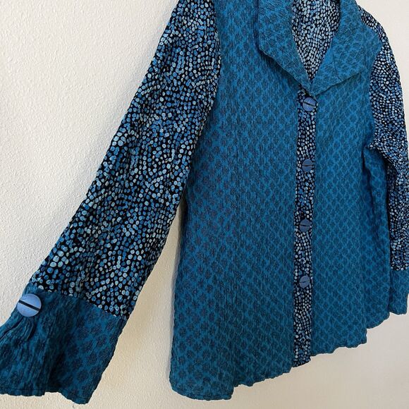 Habitat Clothes To Live In Button Up Top Sz. Medium Bell Sleeves Lagenlook Artsy - Picture 2 of 4